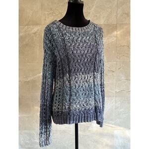 Coldwater Creek Cable Sweater - XS Blue Ombre Open-Knit Oversized Beachy Casual